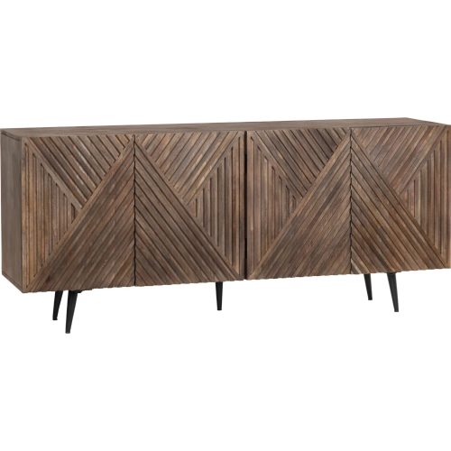 Catalina 69" 4 Door Media Credenza Sideboard in Brown Wood & Metal