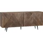 Catalina 69" 4 Door Media Credenza Sideboard in Brown Wood & Metal
