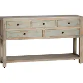 Grand Harbor 5 Drawer Console Table in Distressed Wood & Blue