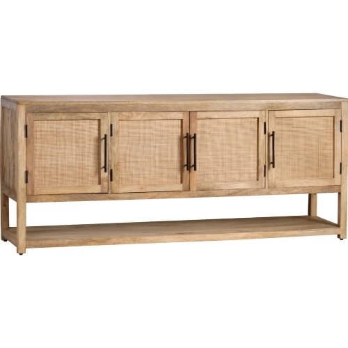 Valley Creek 76" 4 Door Media Credenza Sideboard in Wood & Rattan