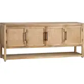 Valley Creek 76" 4 Door Media Credenza Sideboard in Wood & Rattan