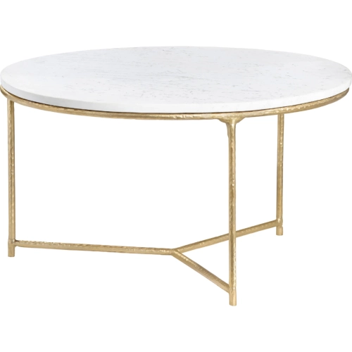 Athens Round Cocktail Coffee Table in White Marble & Gold
