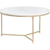 Athens Round Cocktail Coffee Table in White Marble & Gold