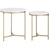 Athens 2 Piece Nesting Table Set in White Marble & Gold