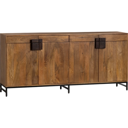 Ventura 76" 4 Door 4 Drawer Media Credenza Sideboard in Brown Wood & Black Metal