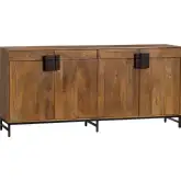 Ventura 76" 4 Door 4 Drawer Media Credenza Sideboard in Brown Wood & Black Metal