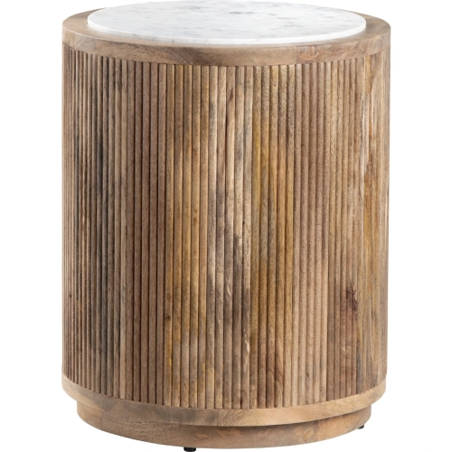 Santorini Round End Table in Mango Wood & White Marble