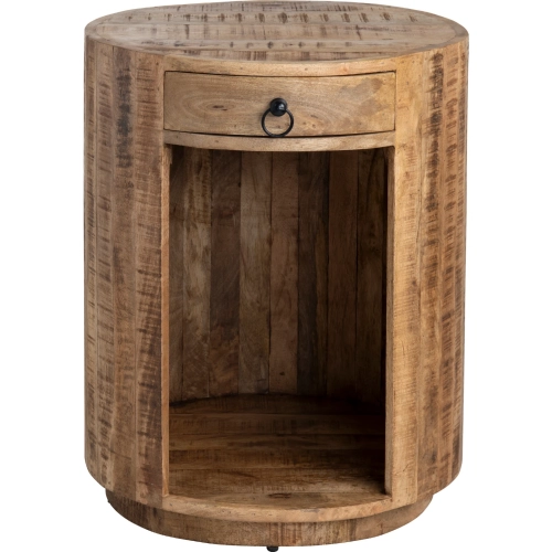 Washburne Round 1 Drawer End Table in Brown Mango Wood