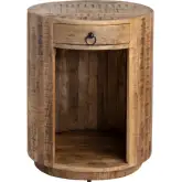 Washburne Round 1 Drawer End Table in Brown Mango Wood