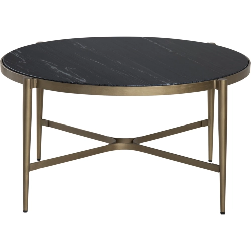 Xander Round Cocktail Coffee Table in Black Marble & Gold Metal