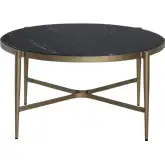 Xander Round Cocktail Coffee Table in Black Marble & Gold Metal