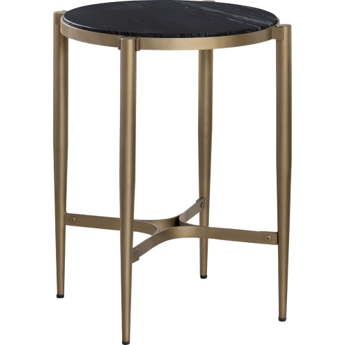 Xander Round End Table in Black Marble & Gold Metal