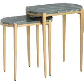 Beckham 2 Piece Nesting Table Set in Green Marble & Gold Iron