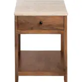 Liam 1 Drawer End Table in Solid Mango & Cream Travertine