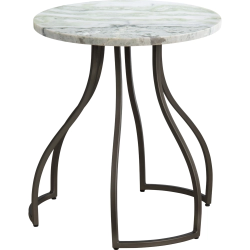 Aiden Round End Table in Green Marble & Black Iron