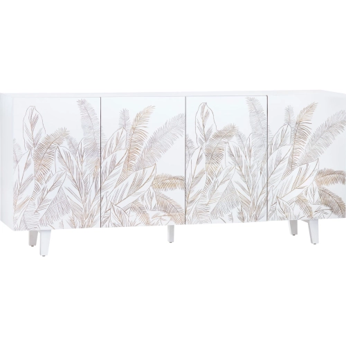 Seaside 79" 4 Door Media Credenza Sideboard in White Wood