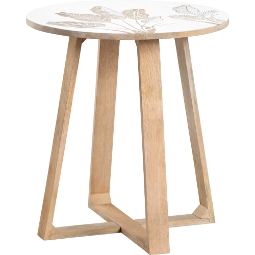 Seaside Round End Table in Brown & White Wood