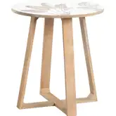 Seaside Round End Table in Brown & White Wood