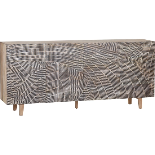 Zambia 79" 4 Door Media Credenza Sideboard in Etched Solid Wood