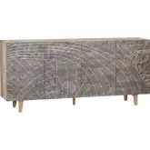 Zambia 79" 4 Door Media Credenza Sideboard in Etched Solid Wood