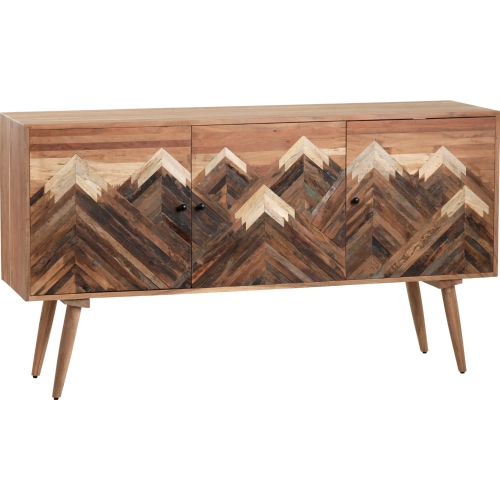 Sierra Nevada 61" 3 Door Media Credenza Sideboard in Multicolor Distressed Wood