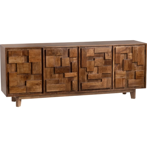 Mondrian 79" 4 Door Media Credenza Sideboard in Mosaic Solid Wood