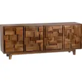 Mondrian 79" 4 Door Media Credenza Sideboard in Mosaic Solid Wood