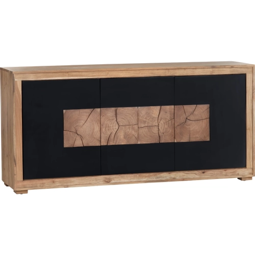 Heartwood 76" 3 Door Media Credenza Sideboard in Brown & Black Wood