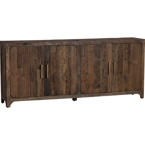 Hickory Ridge 84" 4 Door Media Credenza Sideboard in Dark Brown Reclaimed Wood