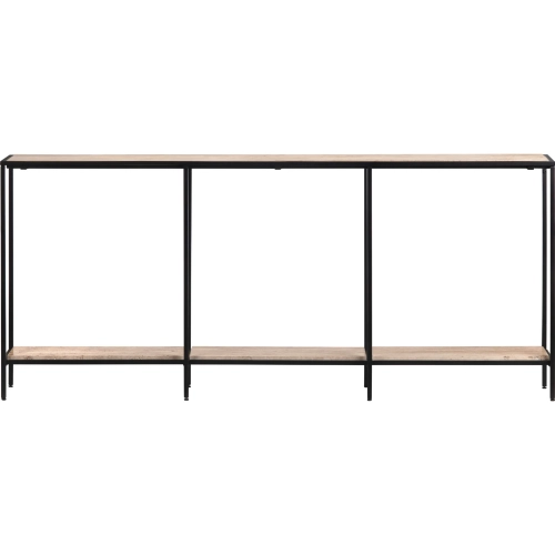 Crosby Console Sofa Table in Natural Travertine & Black Iron