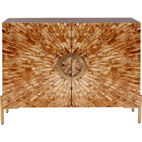 Safari 2 Door Cabinet in Wood, Inlay & Gold Metal