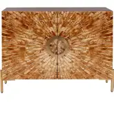 Safari 2 Door Cabinet in Wood, Inlay & Gold Metal