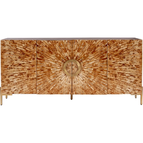 Safari 70" 4 Door Media Credenza Sideboard in Wood, Inlay & Gold Metal