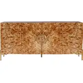 Safari 70" 4 Door Media Credenza Sideboard in Wood, Inlay & Gold Metal