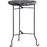 Pennington Round End Table in Black Petrified Wood & Metal