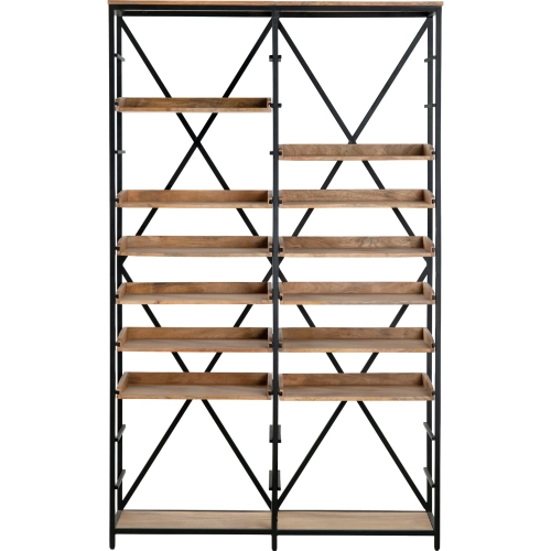 Thomas Road Double Etagere in Wood & Black Metal
