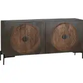 Sienna 66" 4 Door Media Credenza Sideboard in Brown Mango Wood & Black Iron