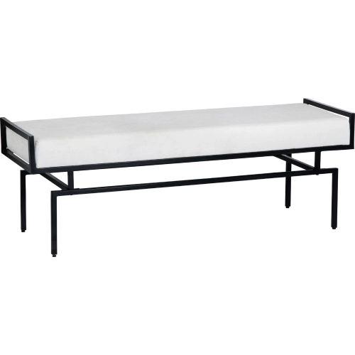 Zara Accent Bench in White Fabric & Black Iron Metal