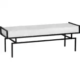 Zara Accent Bench in White Fabric & Black Iron Metal