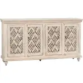 Lattice 72" 4 Door Media Credenza Sideboard in White Washed Wood