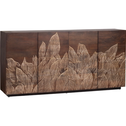 Banana Leaf 72" 4 Door Media Credenza Sideboard in Brown Mango Wood