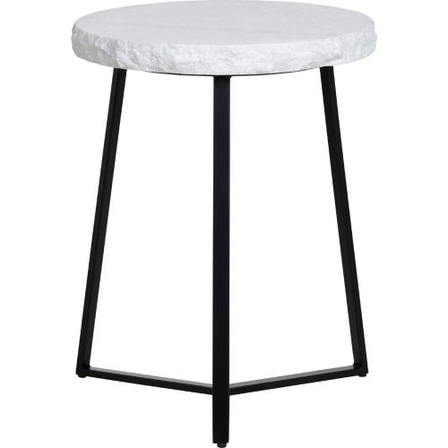 Zara Round End Table in Raw Edge White Marble & Black Metal