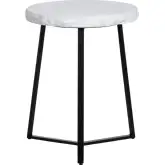 Zara Round End Table in Raw Edge White Marble & Black Metal