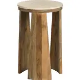 Liam Round End Table in Solid Mango & Beige Marble