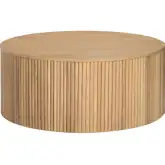 Henley 40" Round Fluted Cocktail Coffee Table in Natural Mango Wood