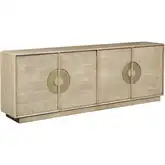 Westhaven 92" 4 Door TV Stand Media Credenza in Tan Wood, Cane & Brass