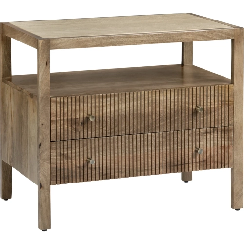 Mason End Table in Tan Travertine & Brown Wood