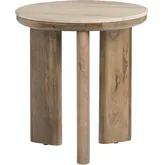 Mason Round End Table in Tan Travertine & Brown Wood