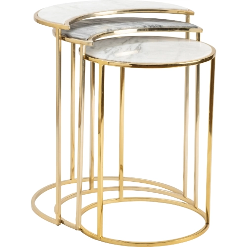 Astronomy 3 Piece Nesting Table Set in White Marble & Gold