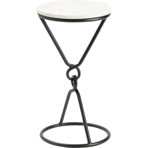 Sussex Round Drink End Table in White Marble & Black Iron